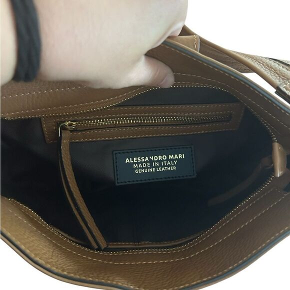 Alessandro Mari Genuine Leather Tan Crossbody Shoulder Bag - Picture 7 of 9